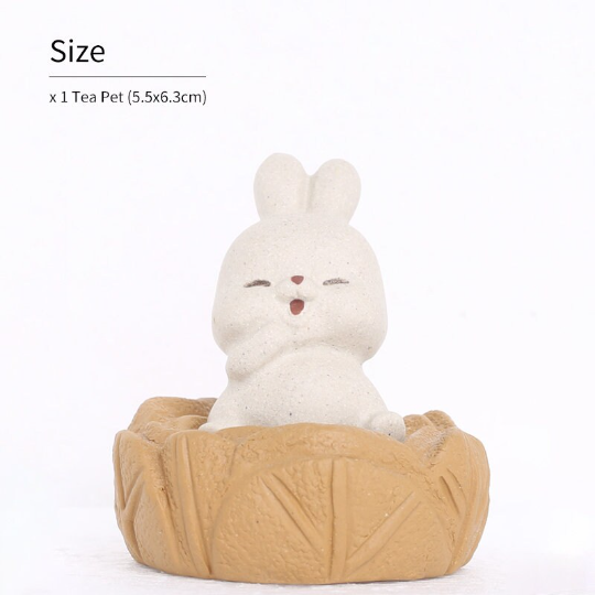 Little Rabbit Sitting on Cabbage Ceramic Tea Pet