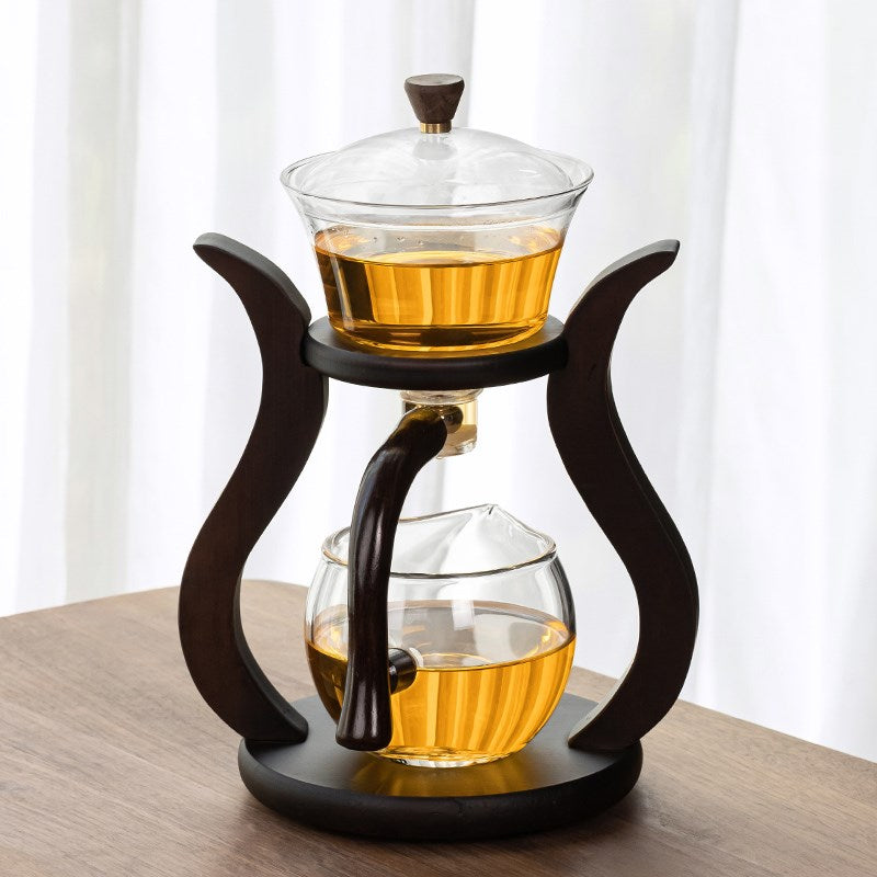 Automatic Glass Tea Brewing Set With Wooden Stand 350ml