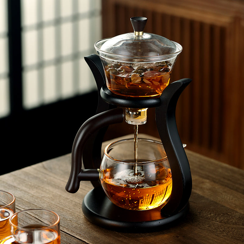 Automatic Glass Tea Brewing Set With Wooden Stand 350ml