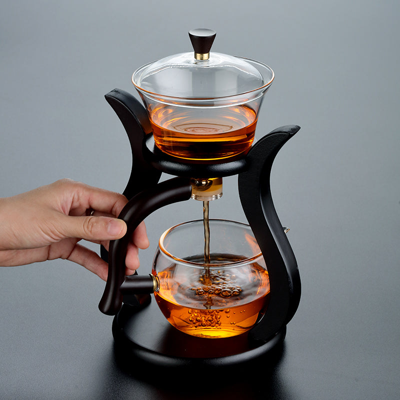 Automatic Glass Tea Brewing Set With Wooden Stand 350ml