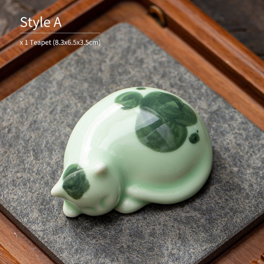 Adorable Celadon Ceramic Kitten Tea Pet