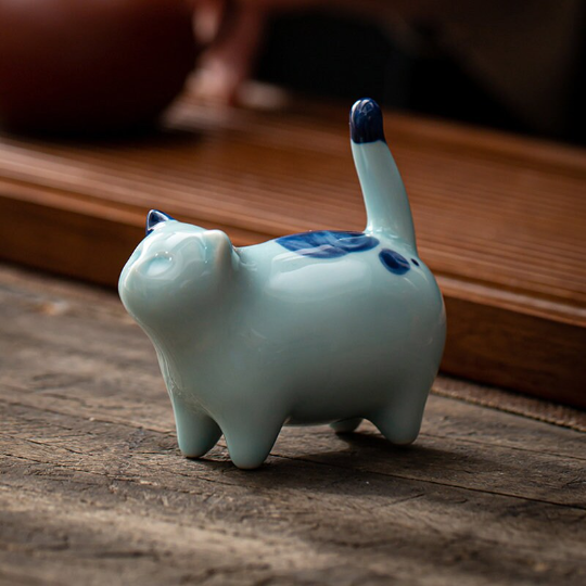 Adorable Celadon Ceramic Kitten Tea Pet