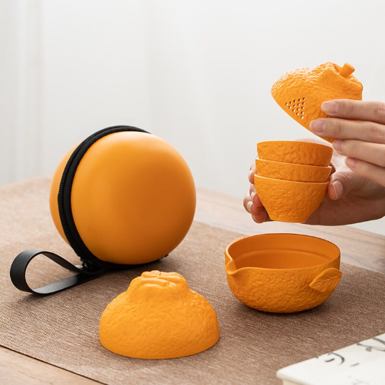 Creative Ceramic Orange Travel Tea Set