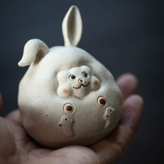 Cute Rabbit Purple Clay Teapet