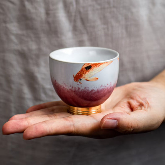 Hand-Painted Fish Kiln-Change Glaze Ceramic Teacup 80ml