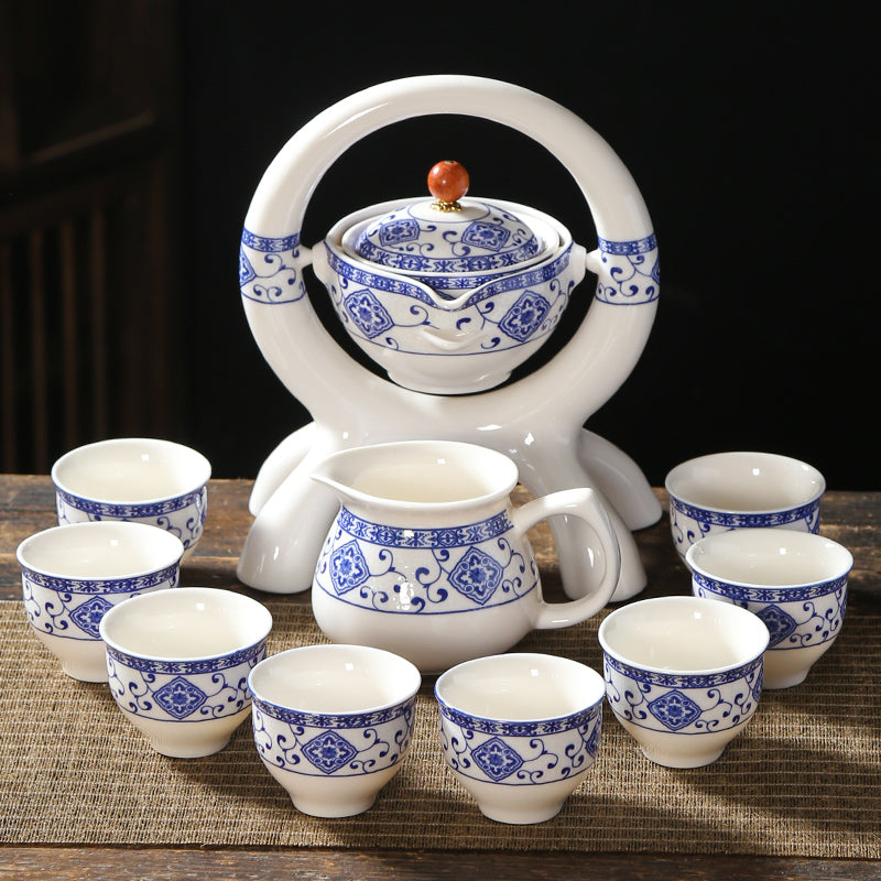 Automatic Tea Brewing Set with Blue and White Porcelain Pattern