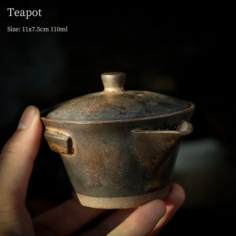 Japanese Wood-Fired Rustic Pottery Hand-held Teapot 110ml