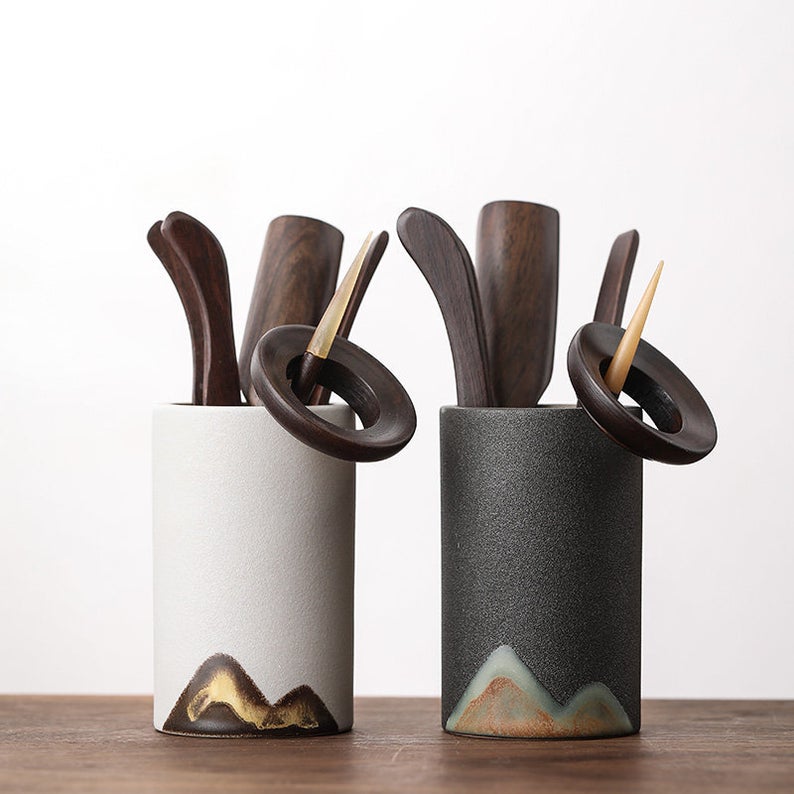 Handpainted Landscape Ceramic Tea Tools