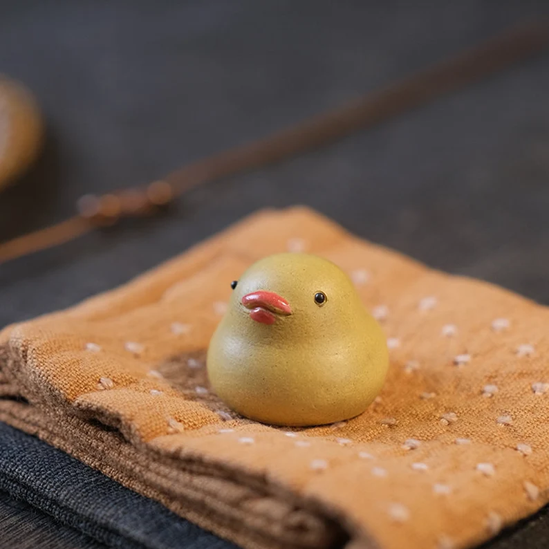 Small Yellow Chicken Ceramic Tea Pet