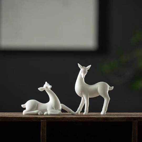 Miniature White Porcelain Deer Tea Pet