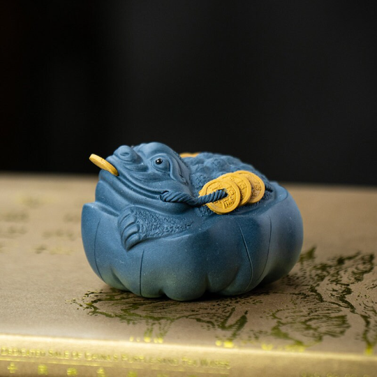 Blue Auspicious Golden Toad Yixing Clay Tea Pet