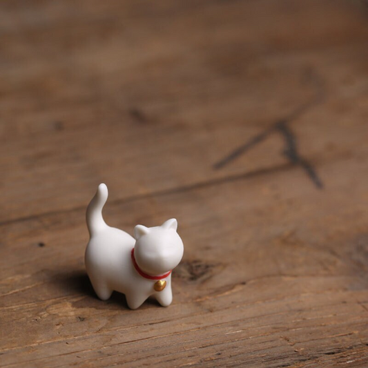 Adorable White Porcelain Kitten Tea Pet