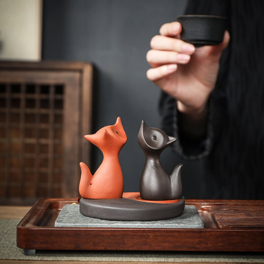 Cute Little Fox Purple Clay Tea Pet