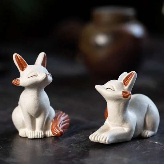 White Nine-tailed Fox Ceramic Tea Pet