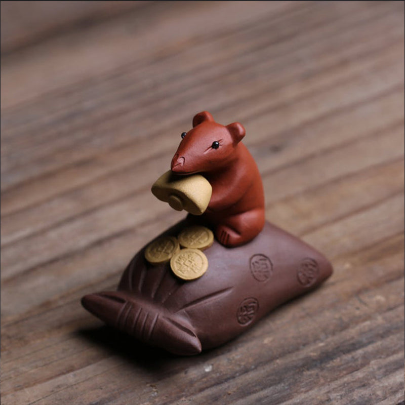 Yixing Tea Pet: Purple Clay Cloth Bag Mouse Ornament