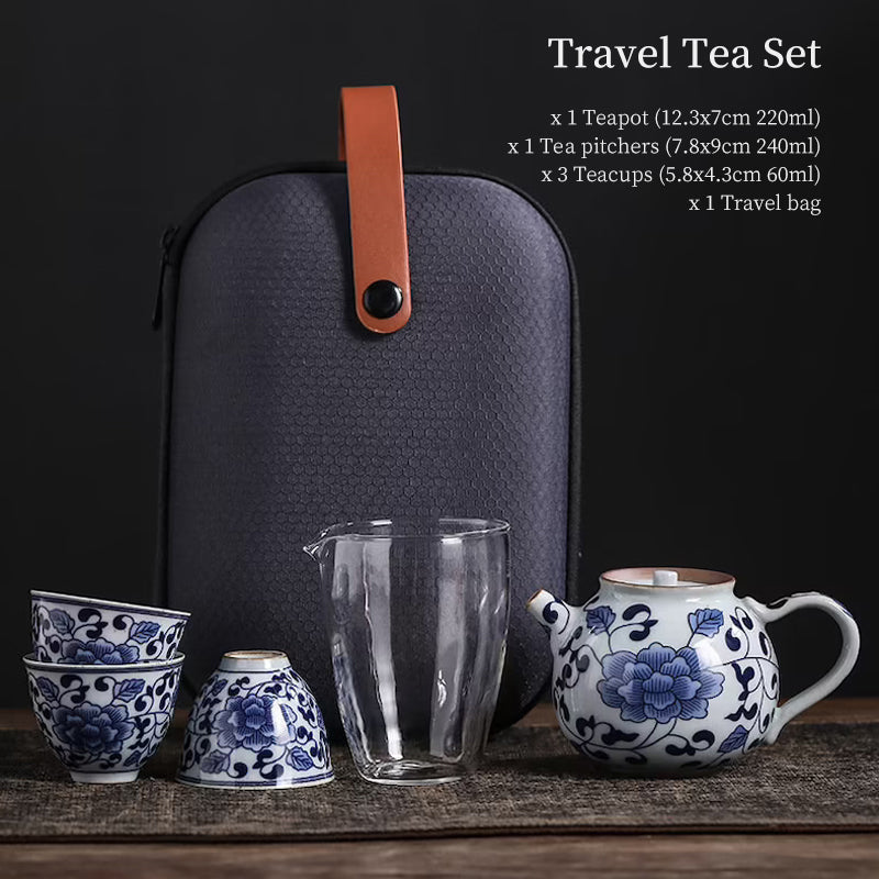 Blue and White Procelain Travel Tea Set 220ml