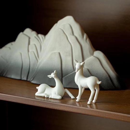 Miniature White Porcelain Deer Tea Pet