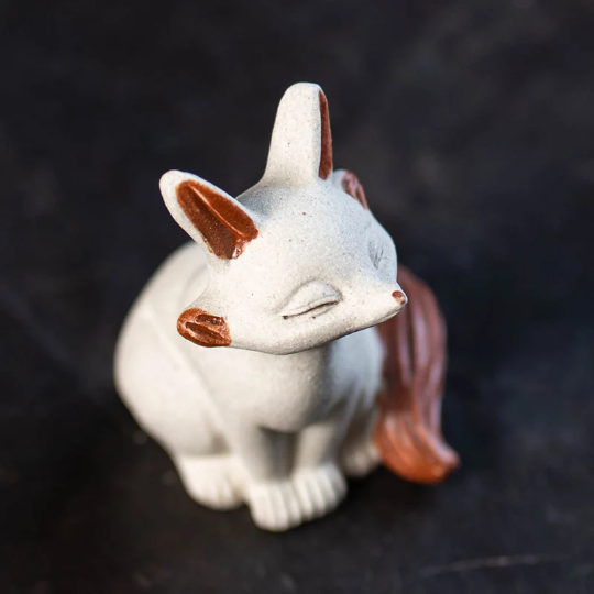 White Nine-tailed Fox Ceramic Tea Pet