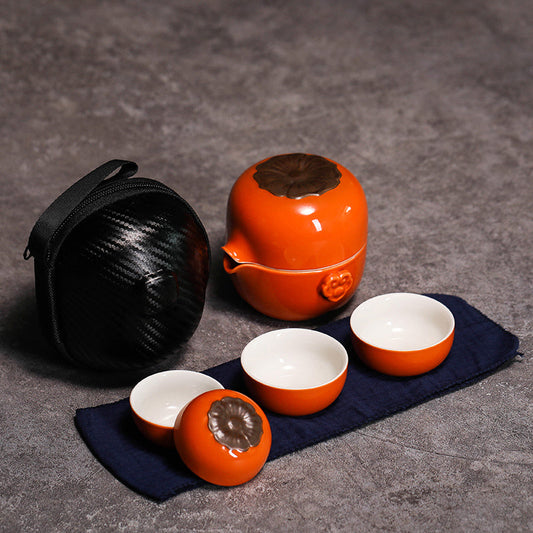 Persimmon CeramicTravel Tea Set with Pig Lid 180ml