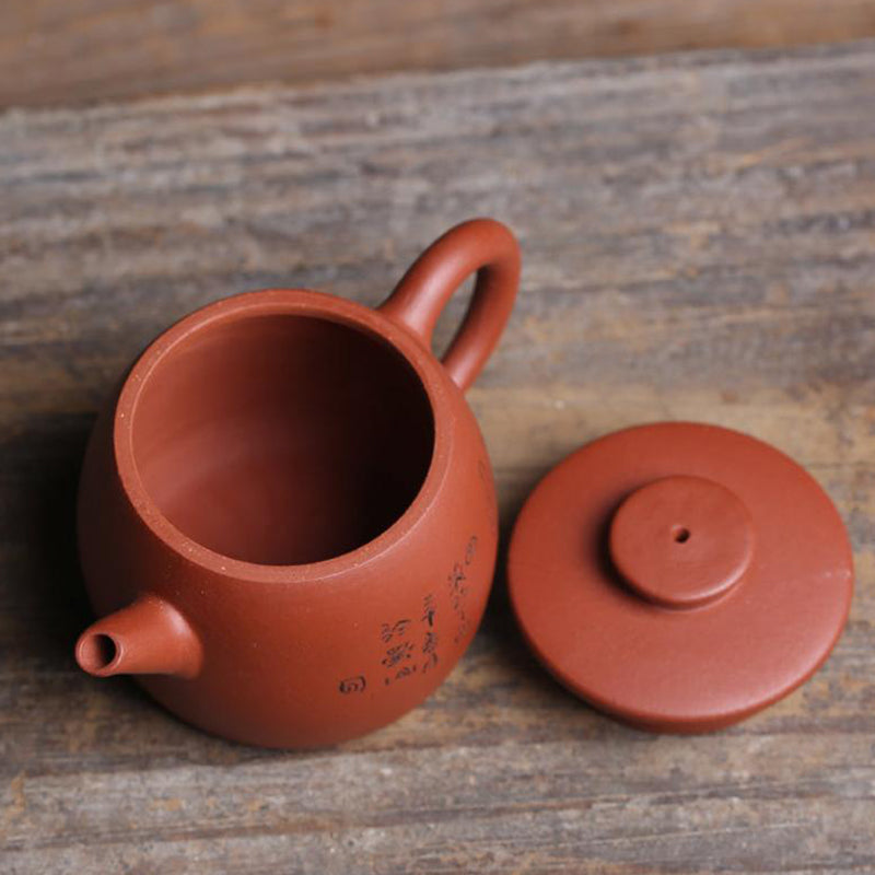 Elegant Red Clay Teapot with Handmade Inscriptions 100ml