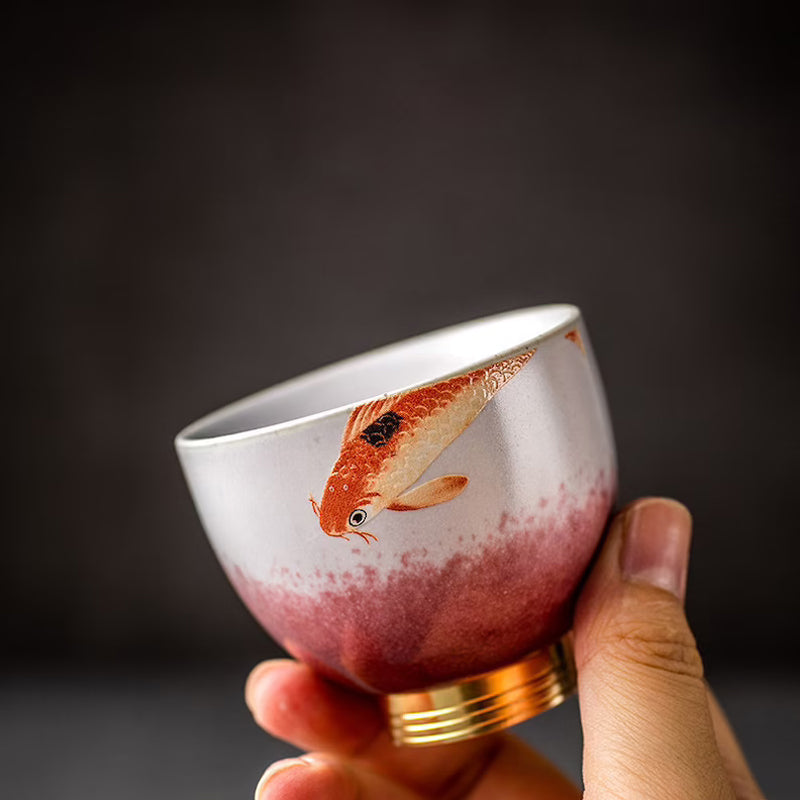 Hand-Painted Fish Kiln-Change Glaze Ceramic Teacup 80ml