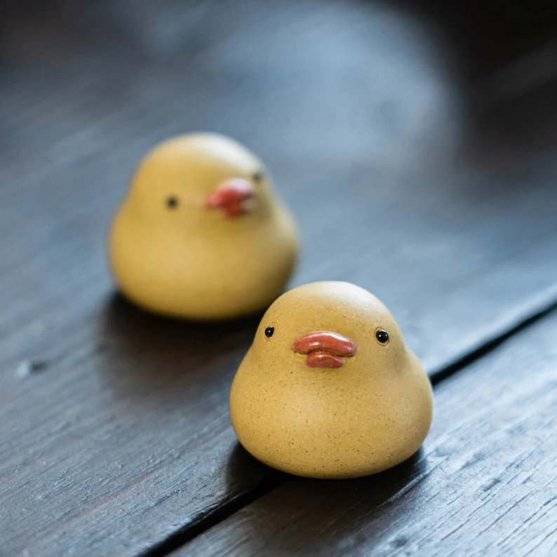 Small Yellow Chicken Ceramic Tea Pet