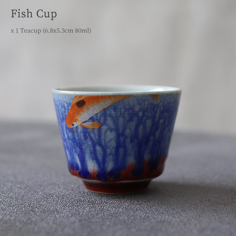 Hand-Painted  Rustic Pottery Kiln-Change Blue Teacup 80ml