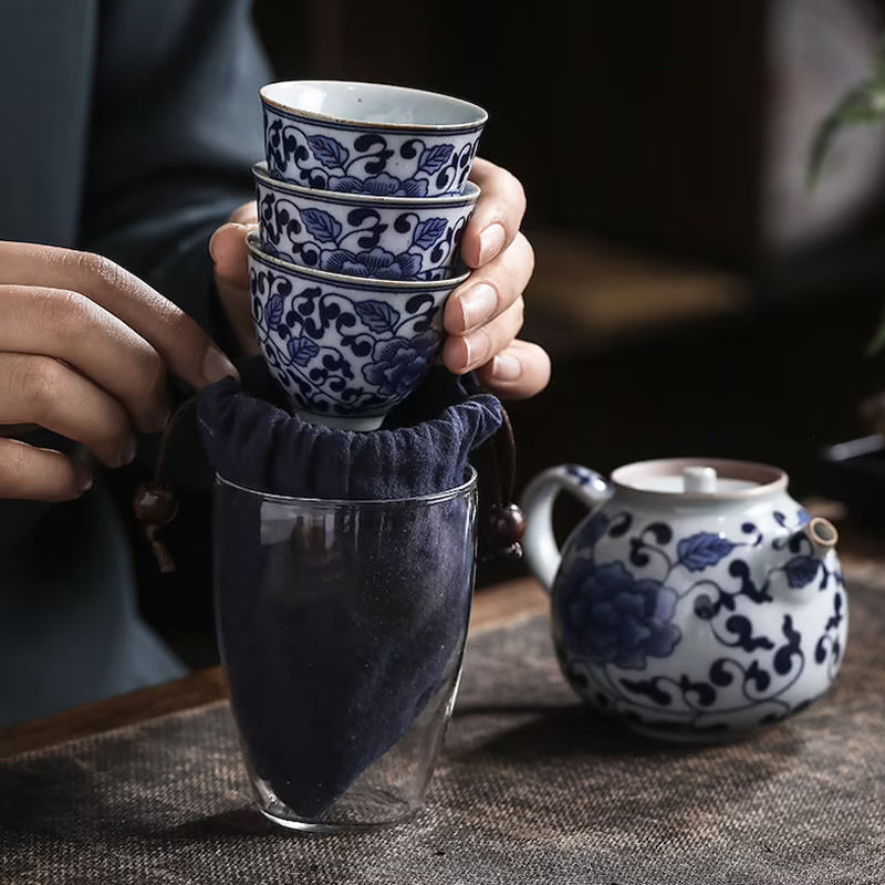 Blue and White Procelain Travel Tea Set 220ml