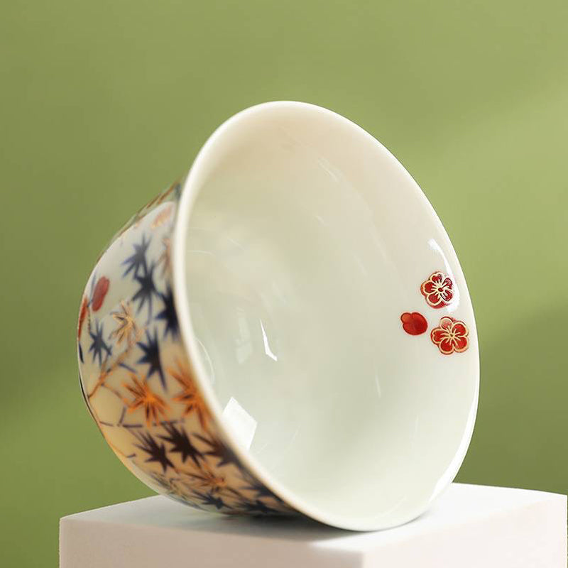 Plum Blossom Ceramic Gaiwan with Lid and Saucer 160ml