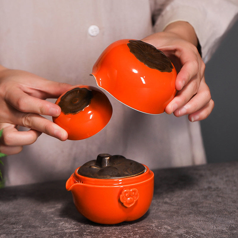 Persimmon CeramicTravel Tea Set with Pig Lid 180ml