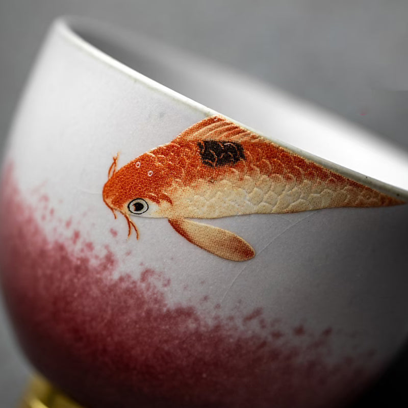 Hand-Painted Fish Kiln-Change Glaze Ceramic Teacup 80ml