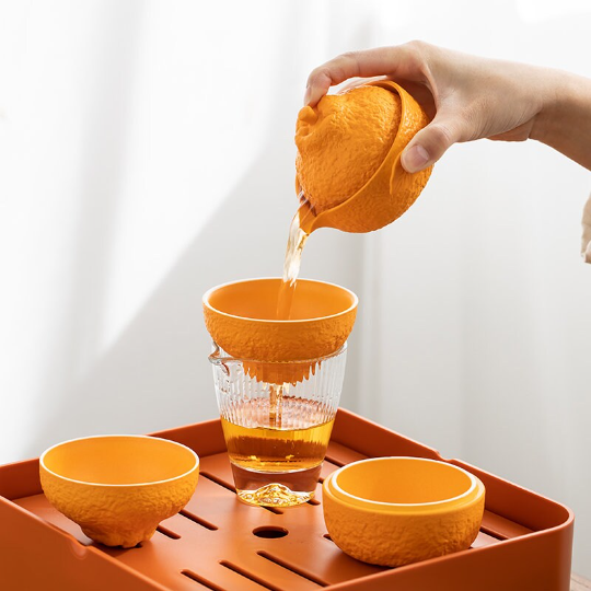 Creative Ceramic Orange Travel Tea Set