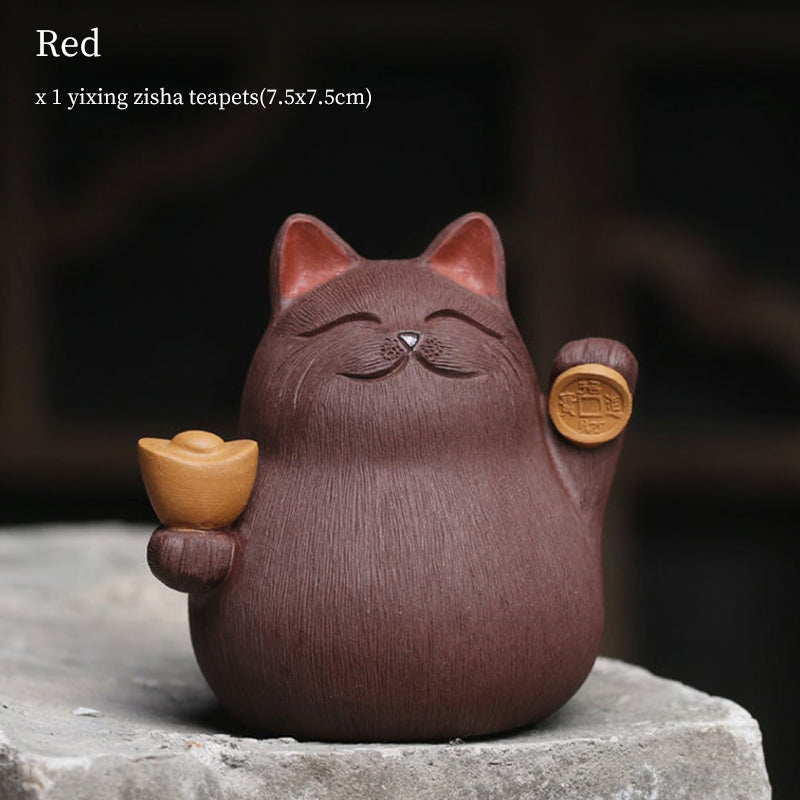 Yixing Purple Clay Lucky Cat Tea Pet Mini Ornament