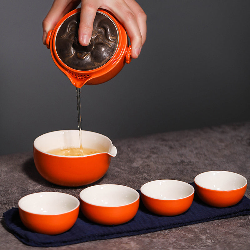 Persimmon CeramicTravel Tea Set with Pig Lid 180ml