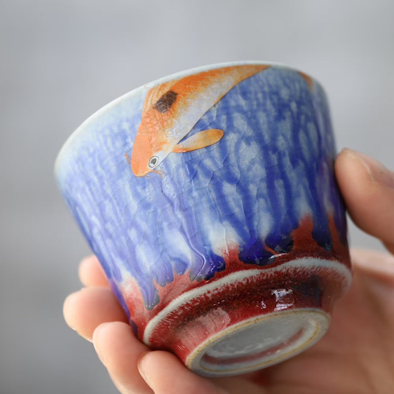 Hand-Painted  Rustic Pottery Kiln-Change Blue Teacup 80ml