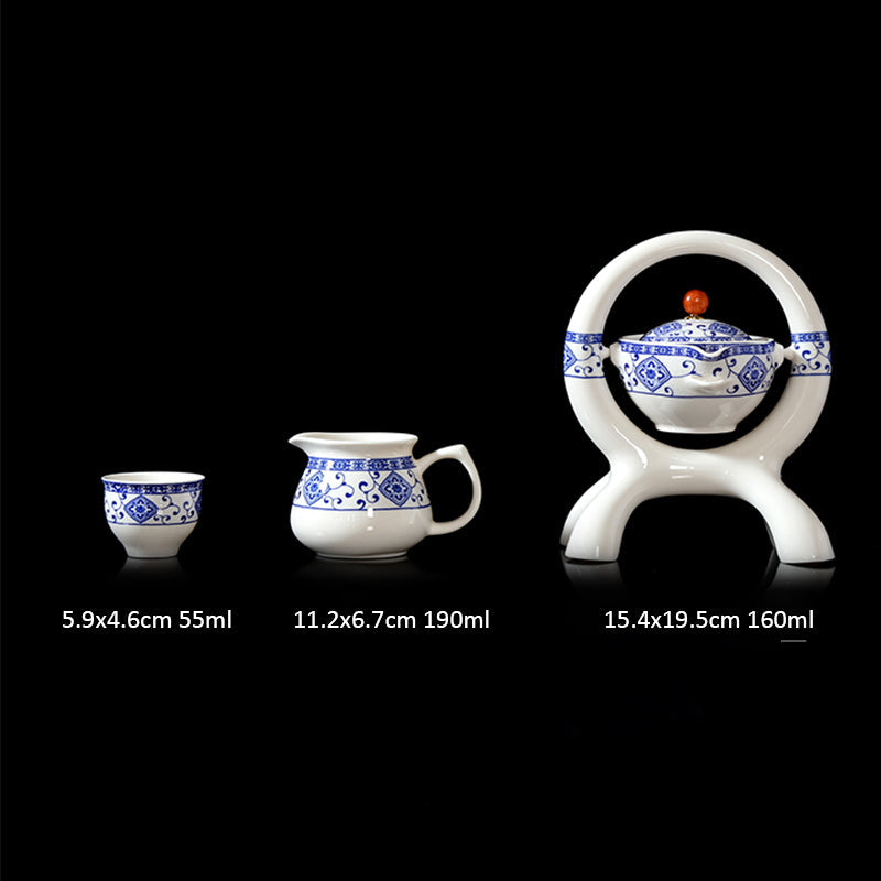 Automatic Tea Brewing Set with Blue and White Porcelain Pattern