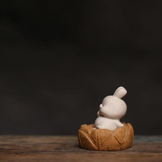 Little Rabbit Sitting on Cabbage Ceramic Tea Pet