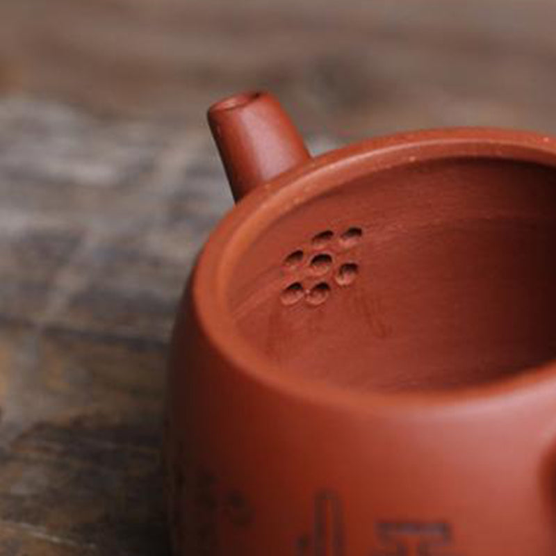 Elegant Red Clay Teapot with Handmade Inscriptions 100ml