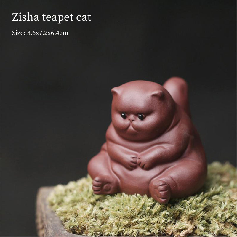 Yixing Purple Clay Tea Pet: Melancholy Cat Mini Ornament