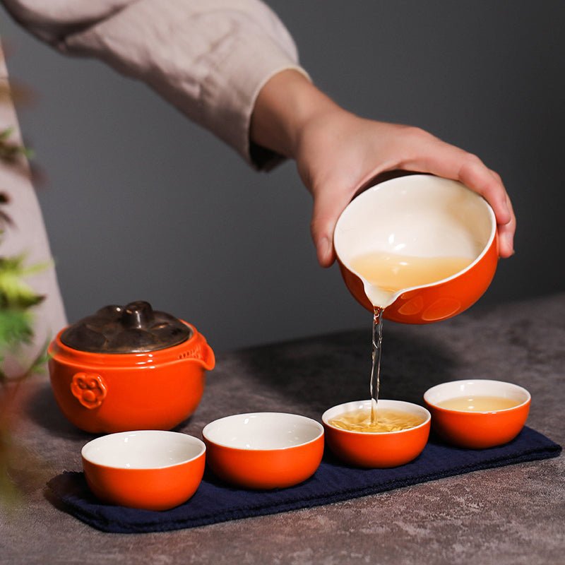 Persimmon CeramicTravel Tea Set with Pig Lid 180ml