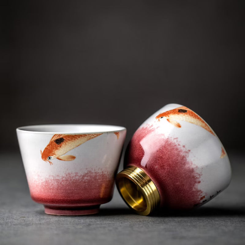 Hand-Painted Fish Kiln-Change Glaze Ceramic Teacup 80ml