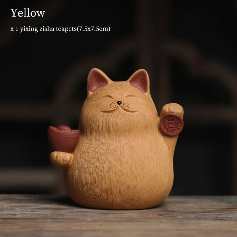 Yixing Purple Clay Lucky Cat Tea Pet Mini Ornament