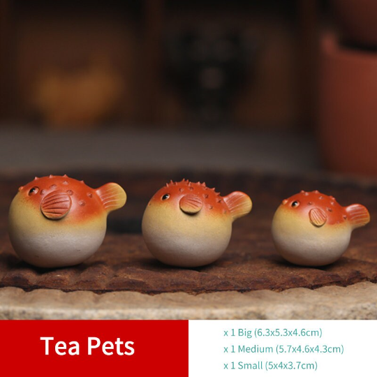 Set of 3 Pufferfish Ceramic Tea Pets