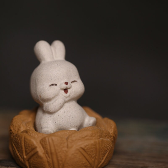 Little Rabbit Sitting on Cabbage Ceramic Tea Pet