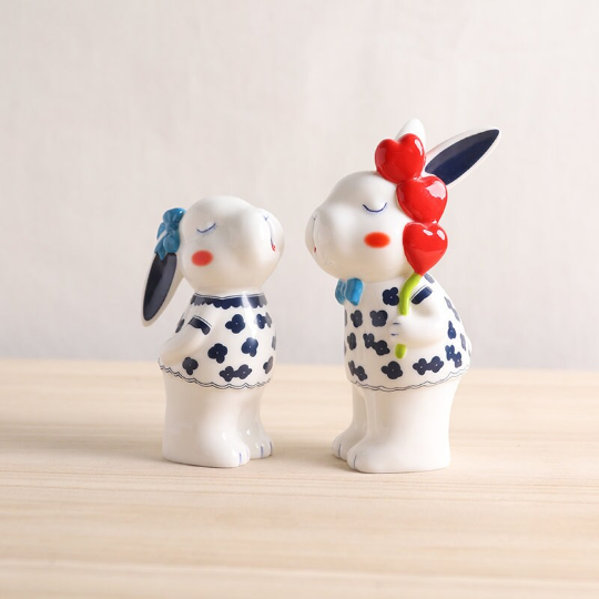 The Ceramic Rabbit Couple Tea Pet