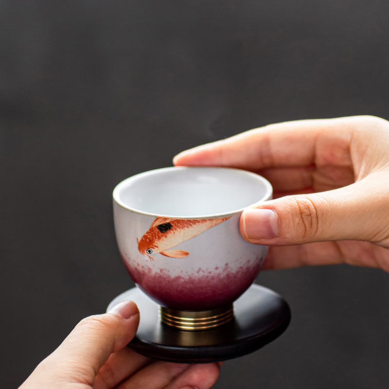 Hand-Painted Fish Kiln-Change Glaze Ceramic Teacup 80ml