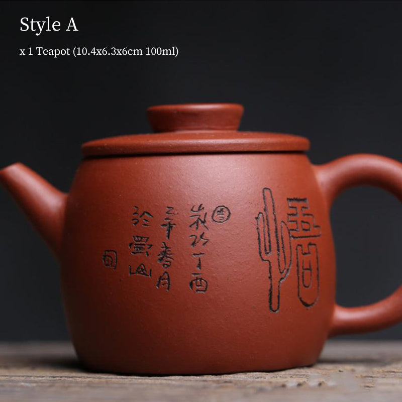 Elegant Red Clay Teapot with Handmade Inscriptions 100ml