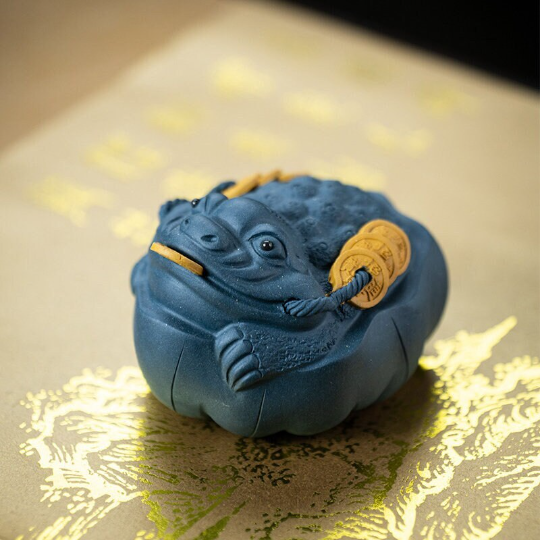 Blue Auspicious Golden Toad Yixing Clay Tea Pet