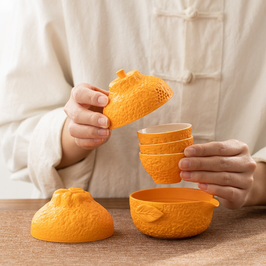 Creative Ceramic Orange Travel Tea Set