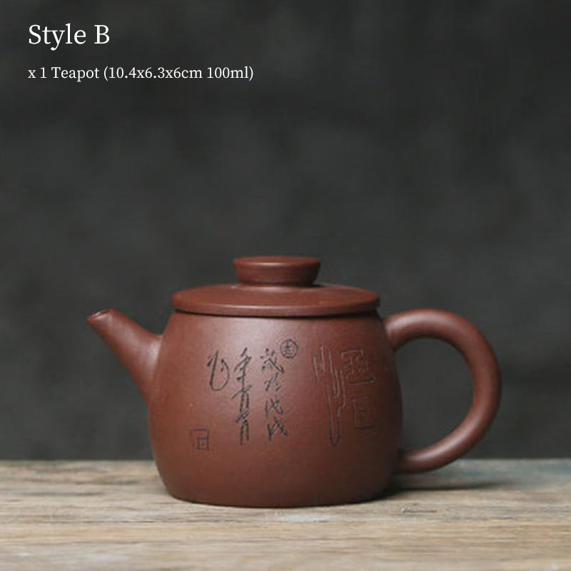 Elegant Red Clay Teapot with Handmade Inscriptions 100ml